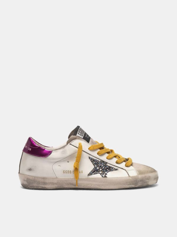 Super-Star sneakers in leather with glittery star | Golden Goose
