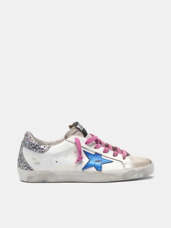 superstar sneakers with gold star and glittery black heel tab