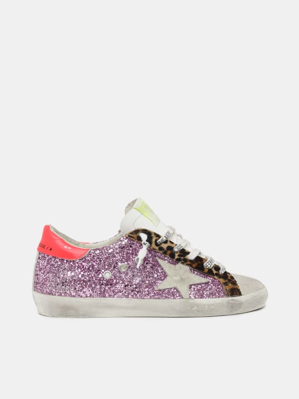 Super-Star sneakers with pink glitter and leopard-print pony skin ...