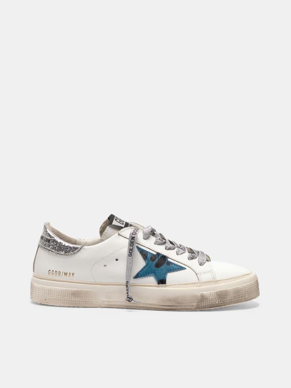 May Sneakers With Animal Print Star And Glitter Heel Tab Golden Goose