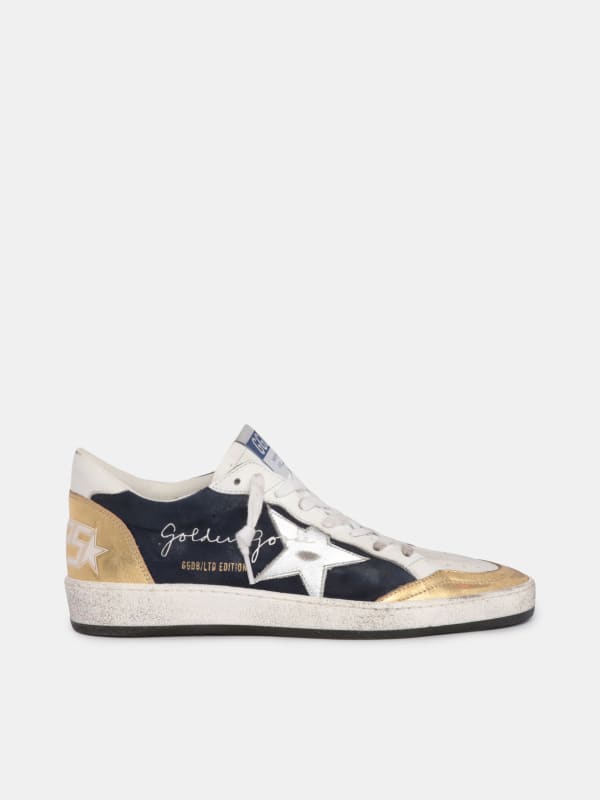 Ball Star LTD sneakers in suede with gold and silver laminated leather  details | Golden Goose