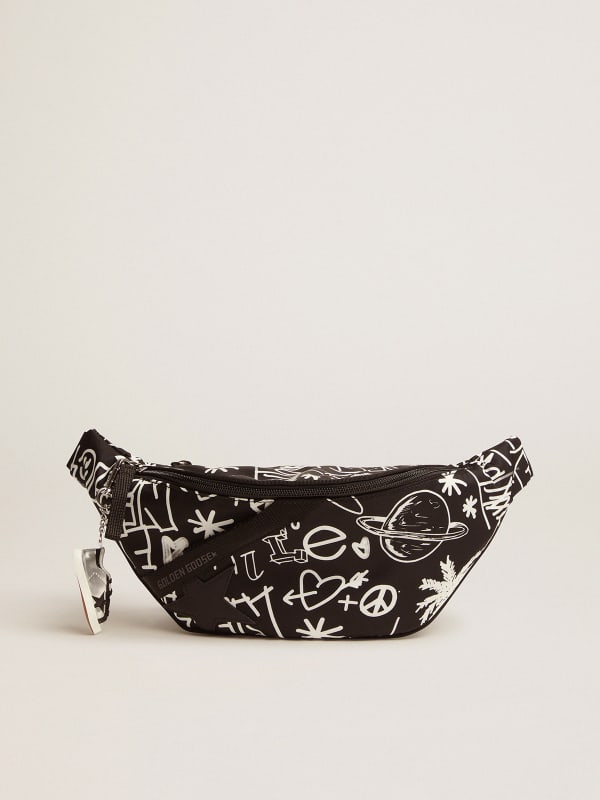 Journey belt bag in black nylon with contrasting white decorations ...