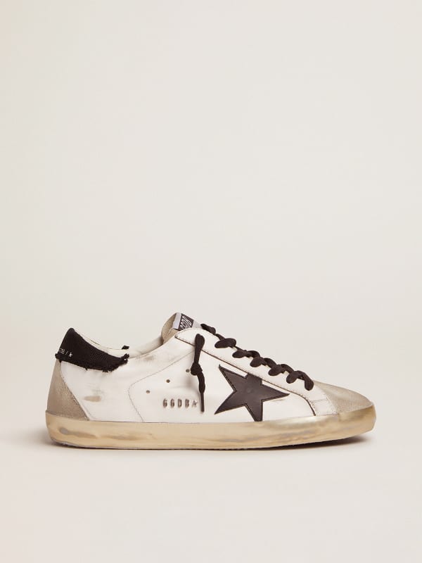 Super-Star sneakers in white leather with black distressed canvas heel ...