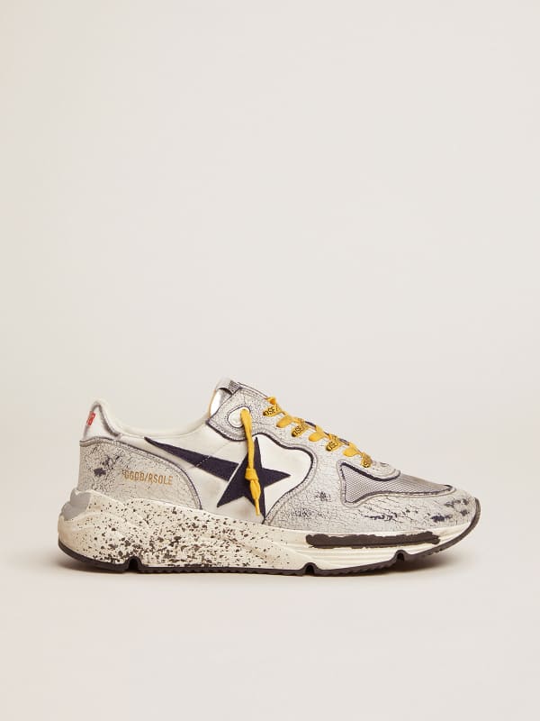 Running Sole sneakers in nylon with white crackle leather inserts | Golden  Goose