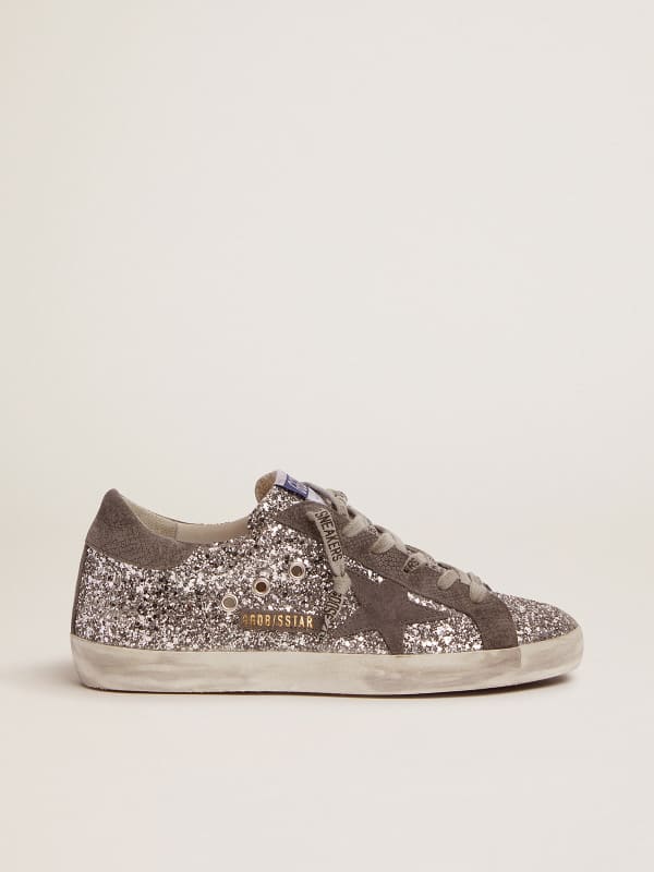 Super Star sneakers in silver glitter and dark gray suede Golden Goose