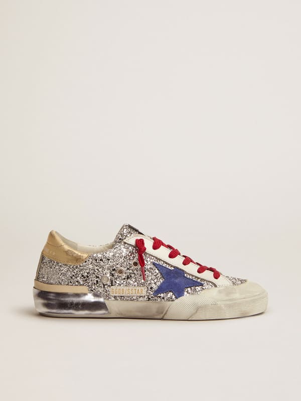 Super-Star sneakers in silver glitter and multi-foxing | Golden Goose
