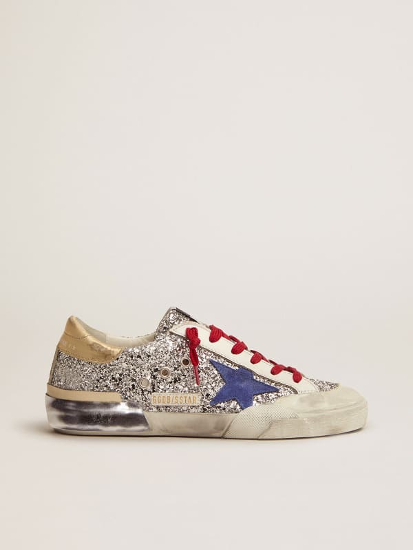 Super Star Sneakers In Silver Glitter And Multi Foxing Golden Goose