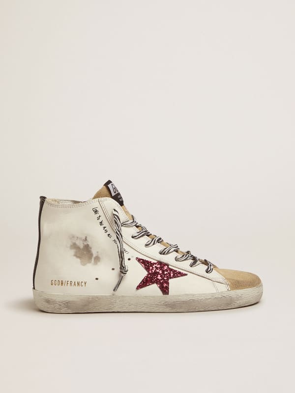 Francy sneakers with red glittery star and handwritten lettering | Golden  Goose