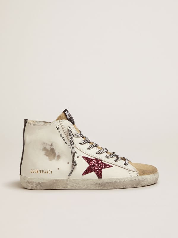 Francy sneakers with red glittery star and handwritten lettering Golden Goose