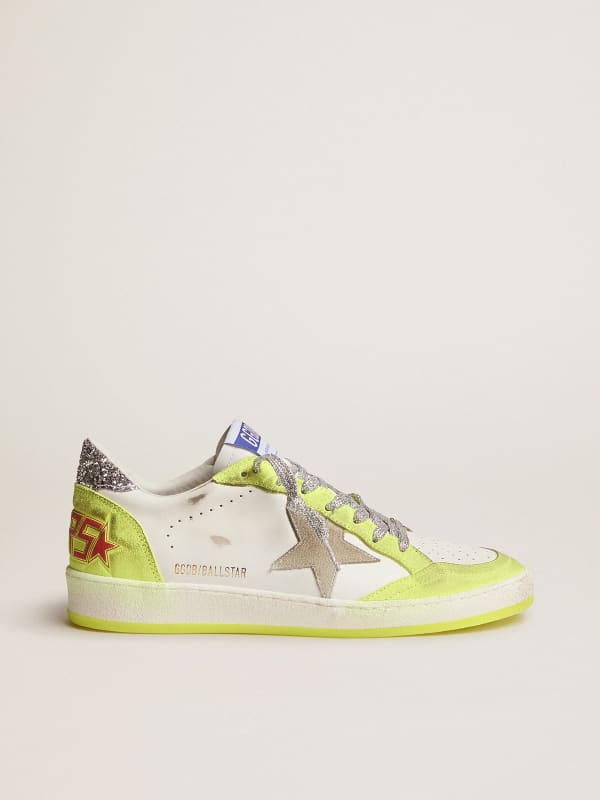 White Ball Star sneakers with fluorescent yellow inserts and