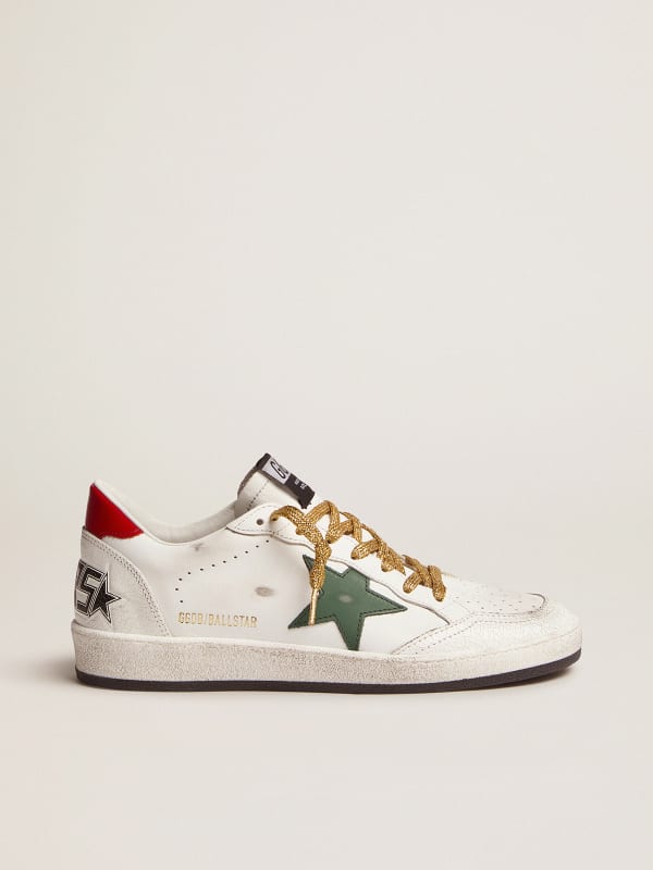 Ball Star sneakers with green star and red heel tab | Golden Goose
