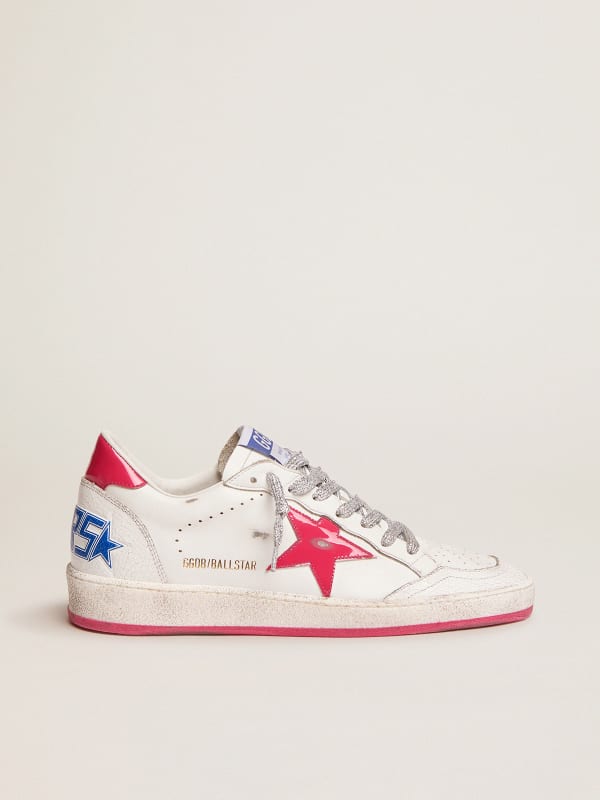Ball Star LTD sneakers in white leather with red patent leather detail |  Golden Goose