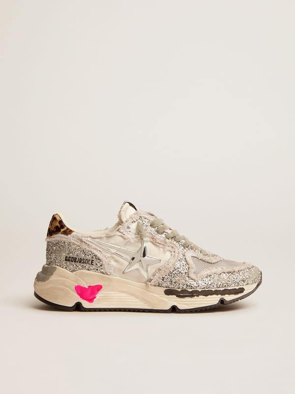 Running Sole sneakers in nylon and glitter with leopard-print pony skin  heel tab | Golden Goose