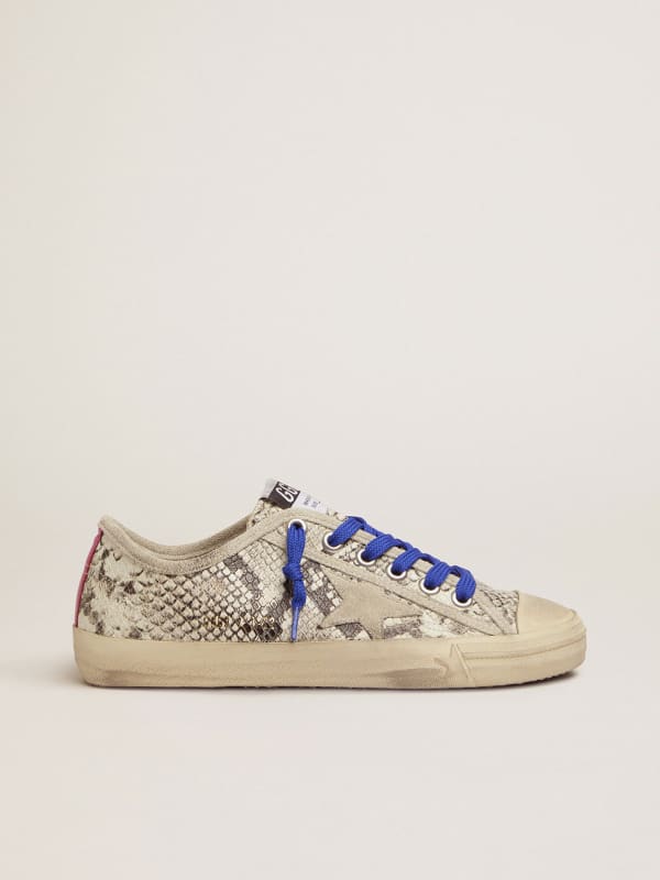 V-Star sneakers in snake-print leather with fuchsia insert | Golden Goose