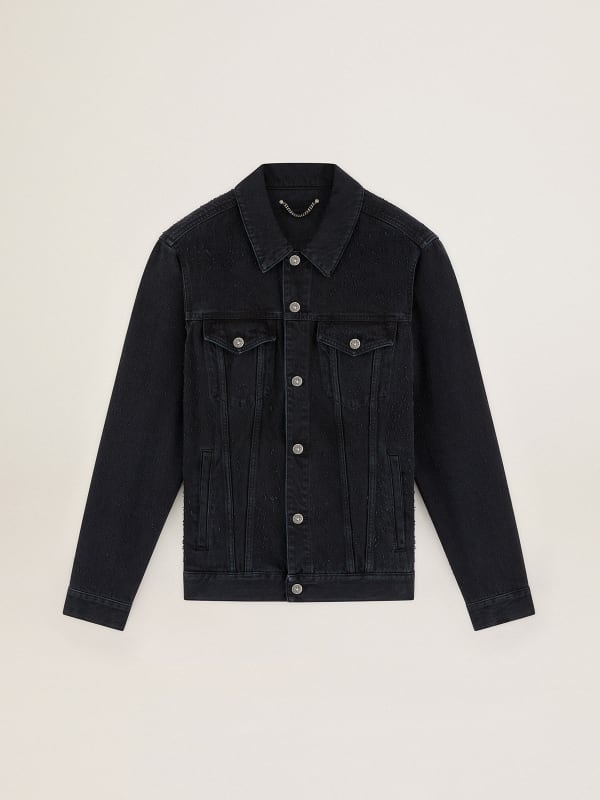 Journey Collection Agenore jacket in black needlepunch-effect cotton ...