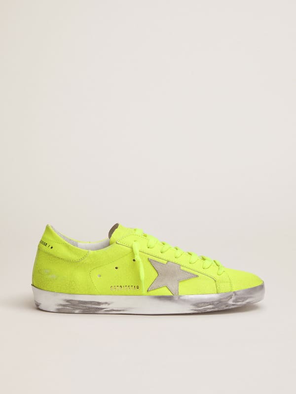 Super-Star sneakers in fluorescent yellow crackle-effect leather | Golden  Goose