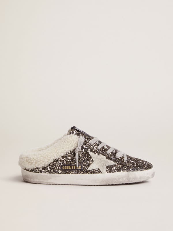 Super-Star sabot-style sneakers with glitter and shearling lining 