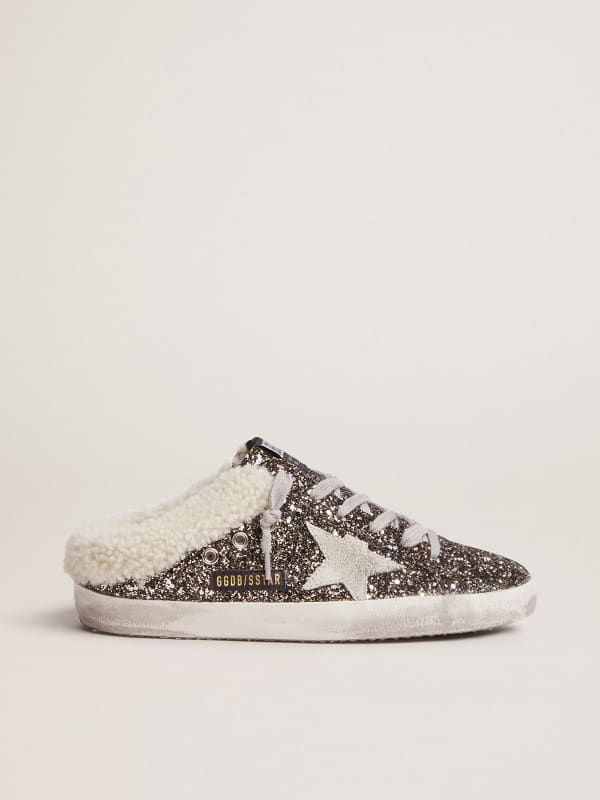 Women's Super-Star Sabot with glitter and shearling interior