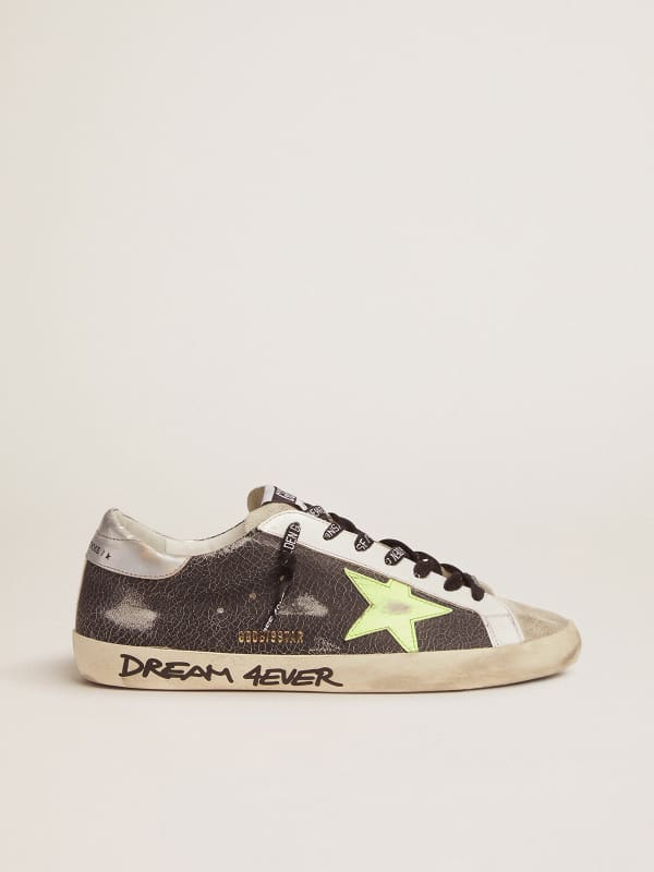 Super-Star sneakers with handwritten lettering and fluorescent yellow star  | Golden Goose