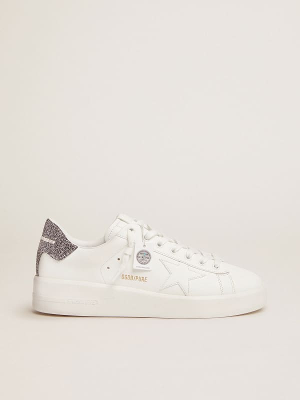 Purestar in white leather with silver Swarovski crystal heel tab | Golden  Goose