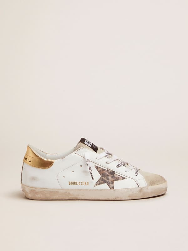 White Super Star sneakers with leopard print star Golden Goose