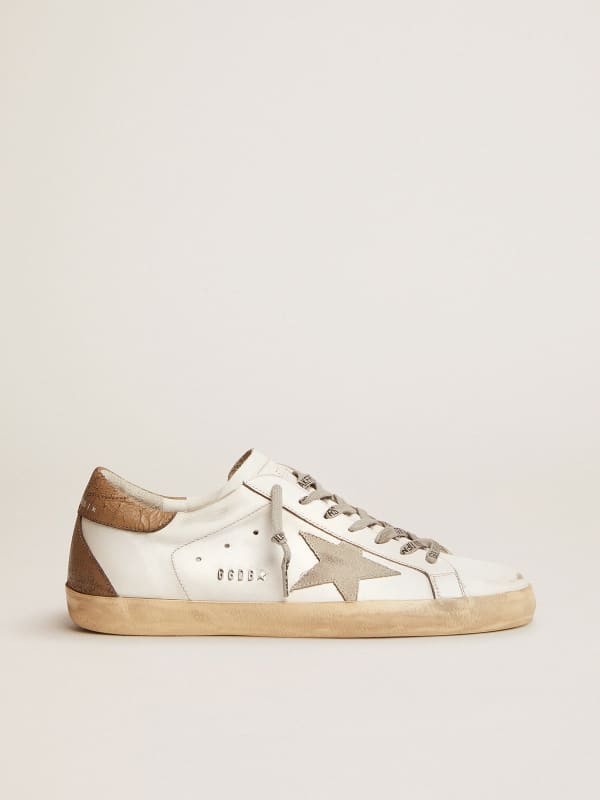 Super-Star sneakers with khaki-colored crackled leather heel tab | Golden  Goose