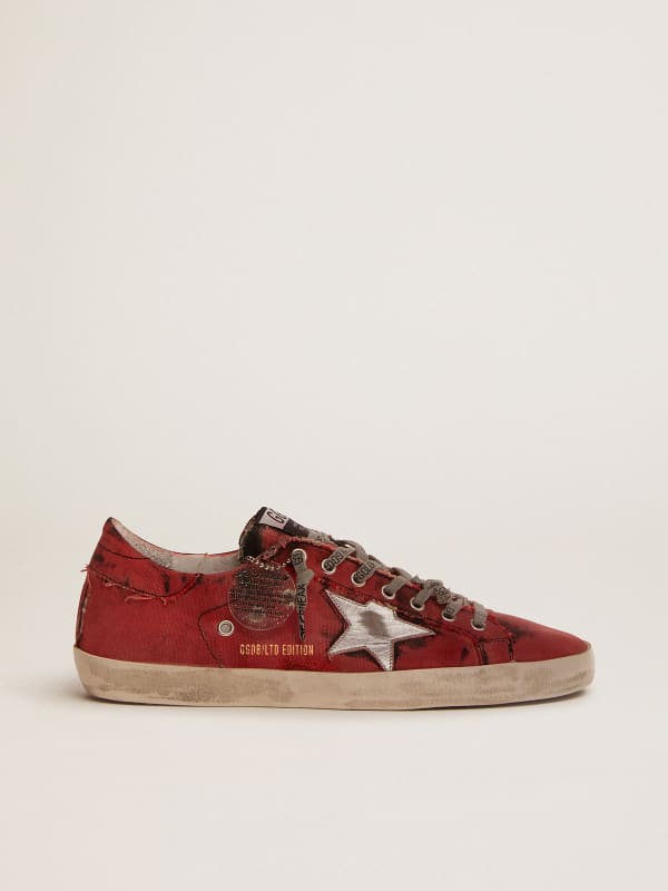 Super-Star LAB sneakers in red and black canvas with silver star | Golden  Goose