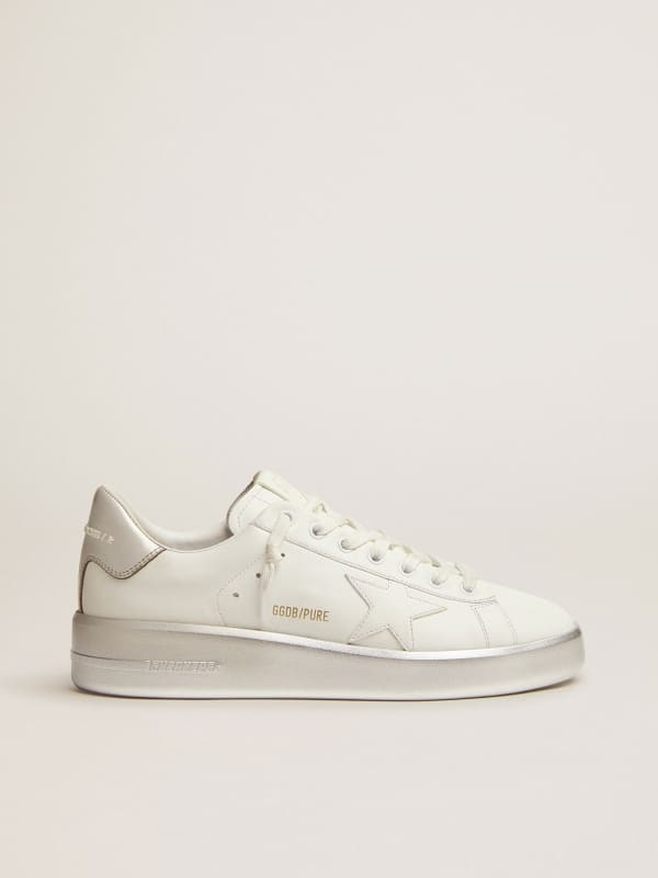 Purestar sneakers in white leather with silver laminated heel tab and ...
