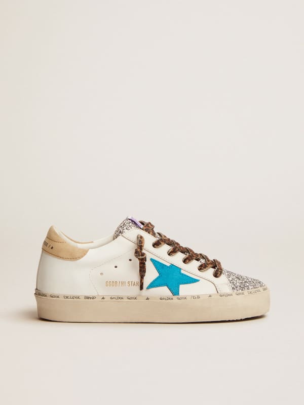 Hi Star LTD sneakers with glitter tongue and cyan-blue suede star | Golden  Goose