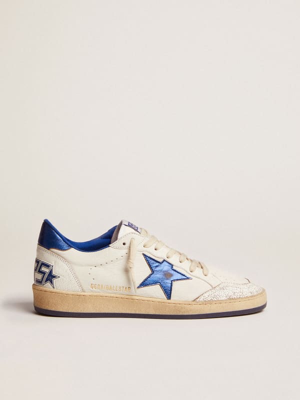 Men's Ball Star in white nappa with blue star and heel tab | Golden Goose