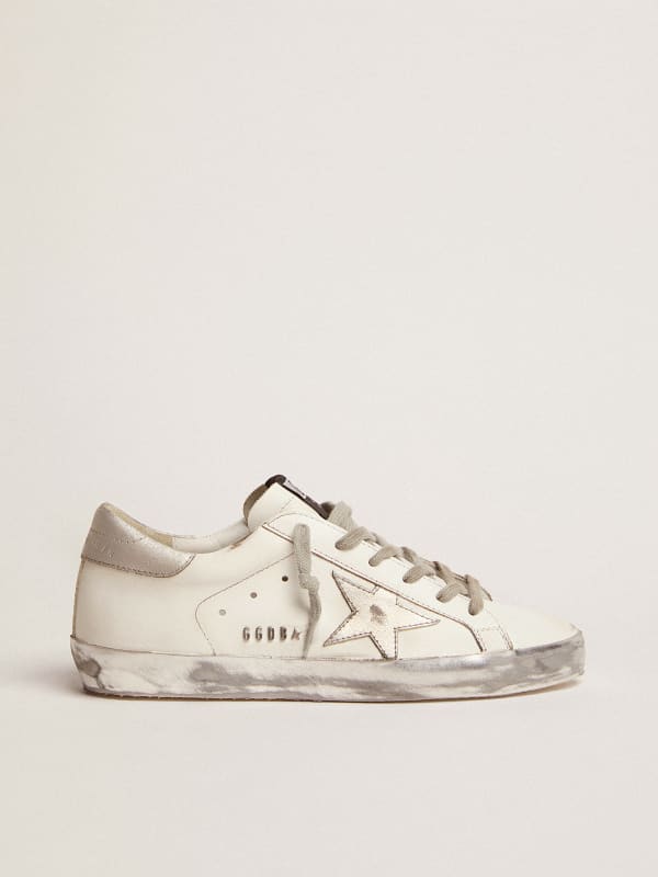 Women's Super-Star with silver sparkle foxing and metal stud lettering |  Golden Goose