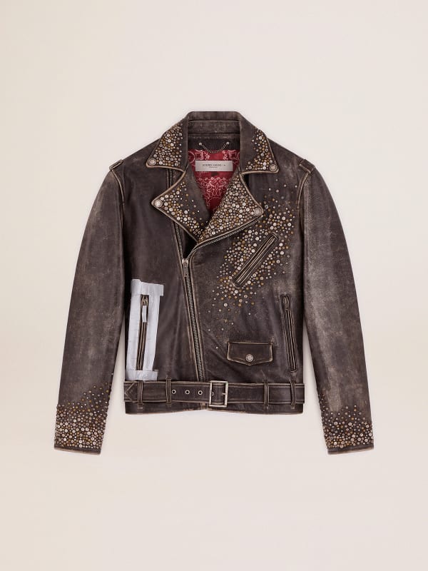 AMIRI Distressed printed leather biker jacket