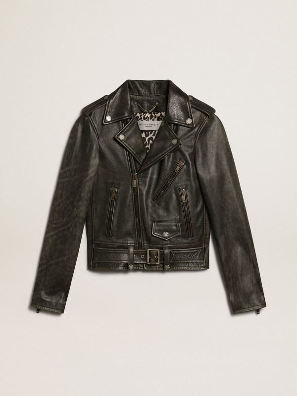 Distressed leather outlet jacket womens