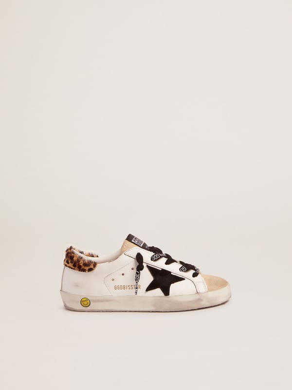 Young Super-Star sneakers with leopard-print pony skin heel tab and black  star | Golden Goose