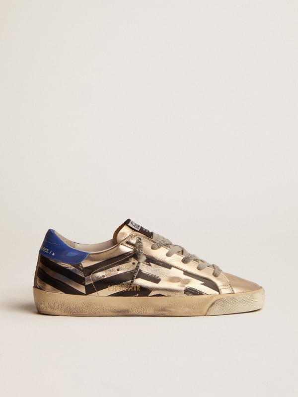 Women\'s Super-Star in platinum laminated leather and flag print | Golden  Goose