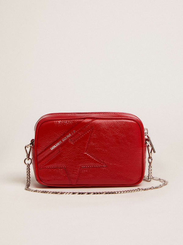 Women's Mini Star Bag in red painted leather with tone-on-tone star