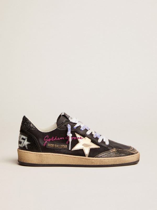 Black canvas Ball Star sneakers with platinum-colored star   | Golden Goose