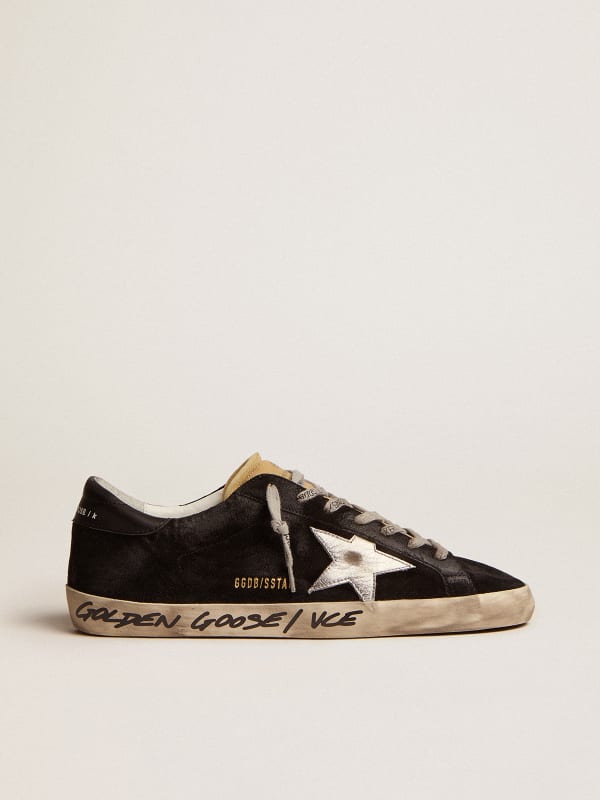 Men's Super-Star in black suede with silver laminated leather star ...
