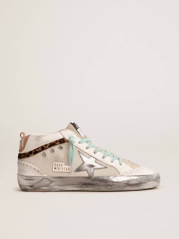 Women's Mid Star with silver star and flash in leopard print pony skin |  Golden Goose