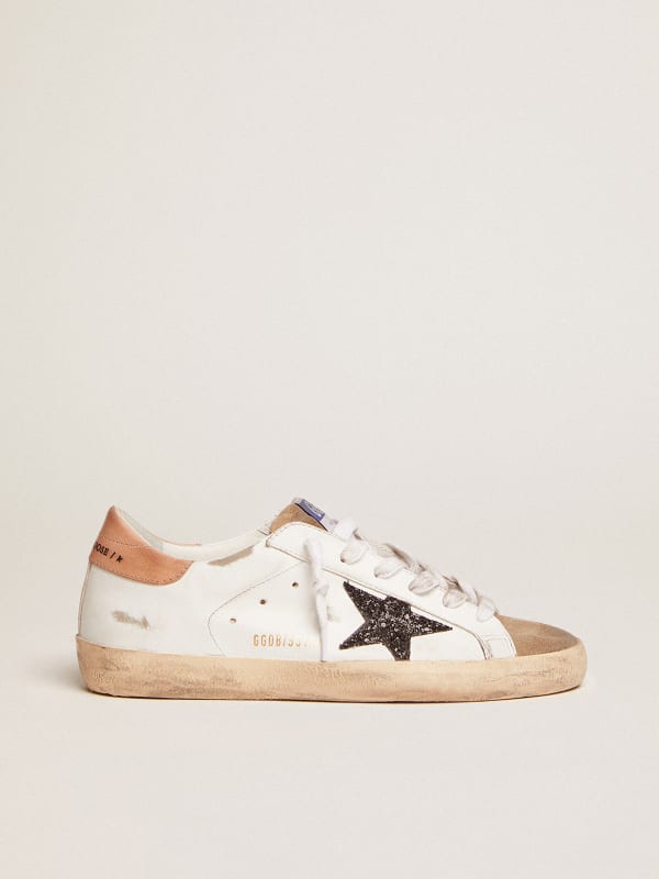 Super-Star sneakers with black glitter star and old-rose leather heel ...