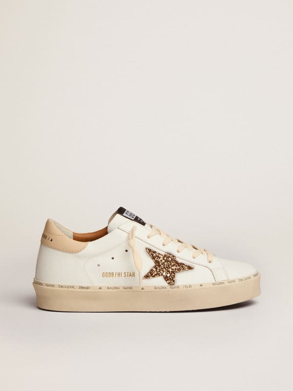 Hi Star sneakers with gold glitter star and beige leather heel tab ...