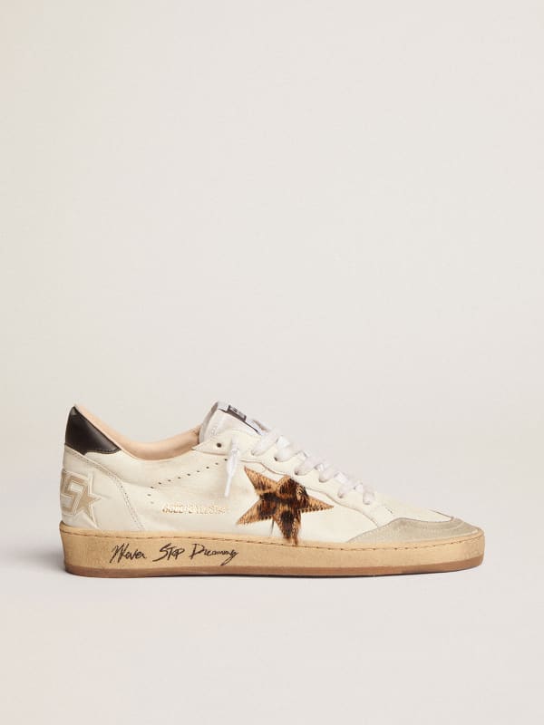 Ball Star femme avec étoile en cuir façon poulain léopard et contrefort noir | Golden Goose