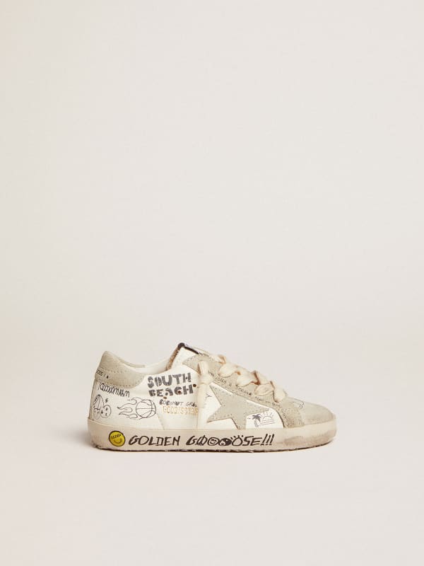 Young Super-Star with ice-gray suede inserts and lettering | Golden Goose