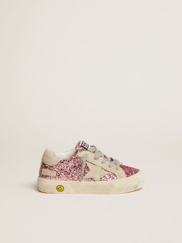 May sneakers in pink glitter with star and heel tab in ice-gray suede ...