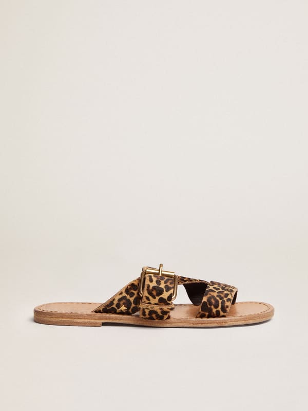 Leopard slip hot sale on sandals