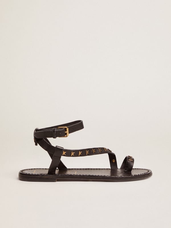 Women's black leather thong sandals Janis | Golden Goose