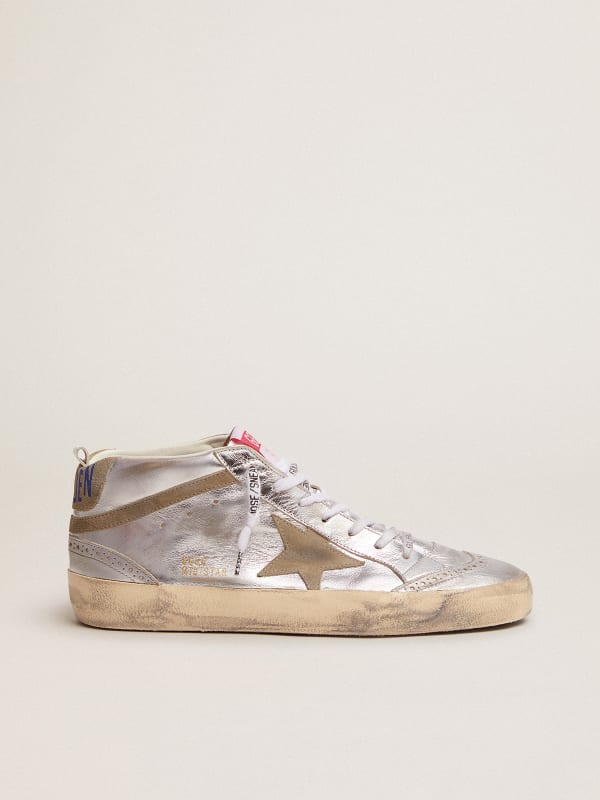 Mid Star sneakers in silver metallic leather with star and flash in ...