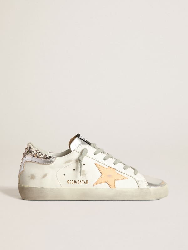 White Super-Star sneakers with python-print and rhinestone heel tab ...