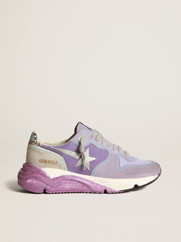 Lavender Running Sole sneakers with glittery sole and silver star ...