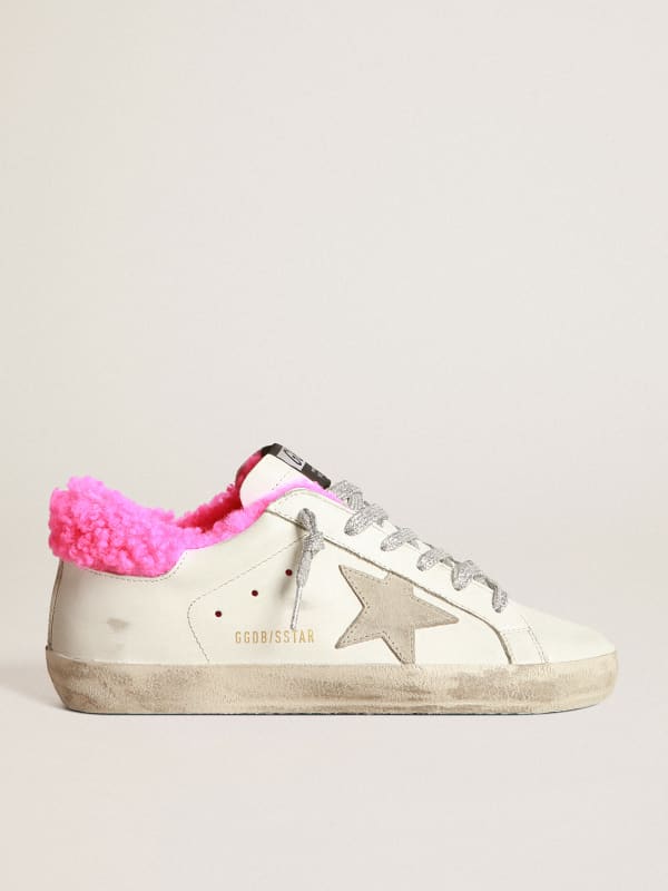 Super-Star sneakers with fuchsia shearling lining and ice-gray suede ...